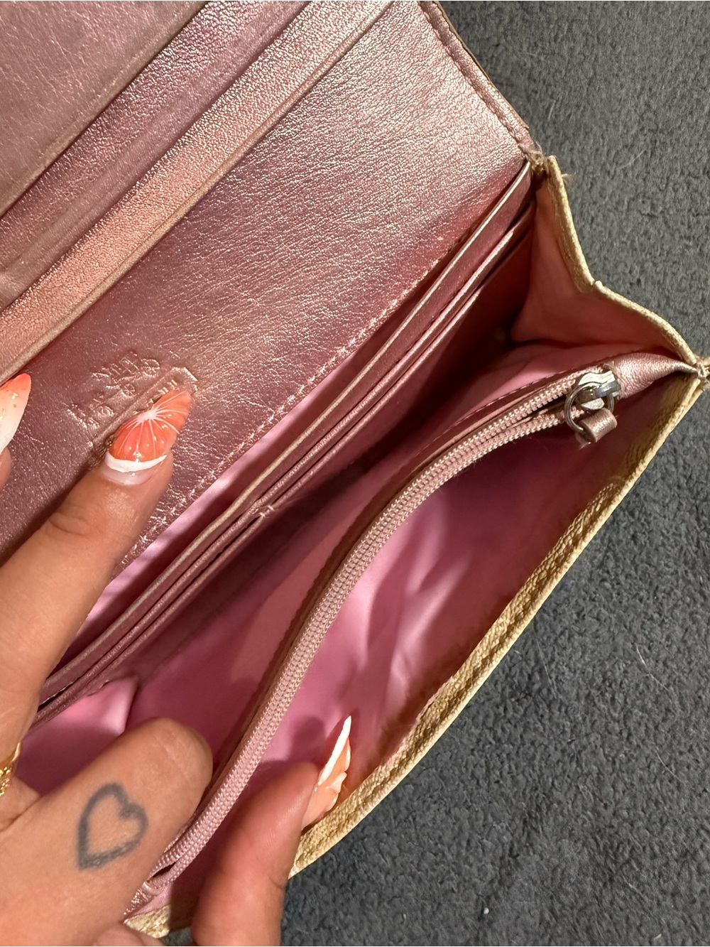 Coach Beige Heart Print Continental Wallet with Rose Gold Emblem - Picture 7 of 7